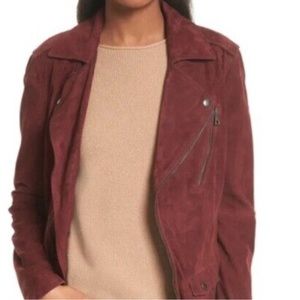 Theory  Maroon Lamb Suede Biker Jacket
